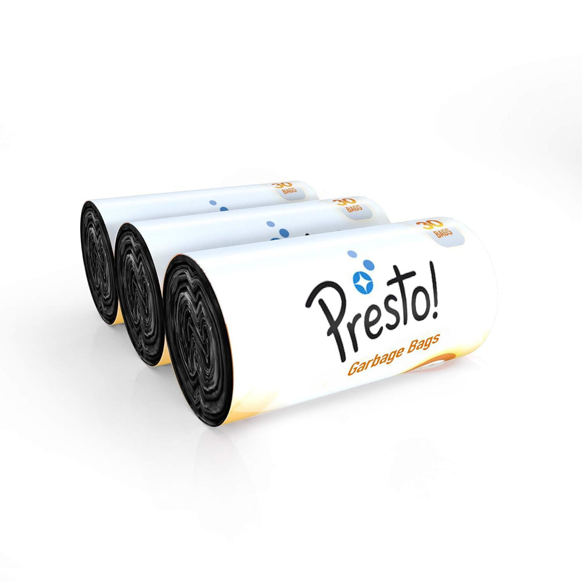 Amazon Brand - Presto! Garbage Bags | Medium | 180 Count | 30 Bags X 6 Rolls | 19 X 21 Inches | For Dry & Wet Waste | Black