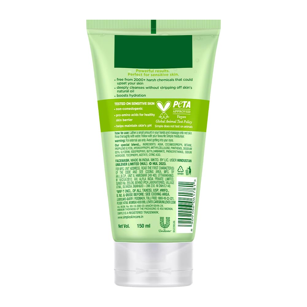 Simple Kind To Skin Refreshing Facial Wash 150 ml | 100% Soap-Free Facewash that doesn't dry out your skin| For All Skin Types