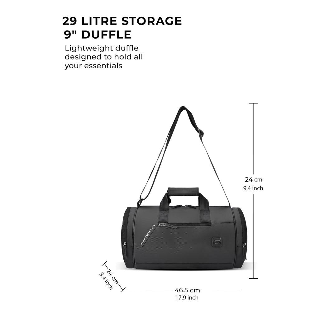 Gear Cross Training 9"/29L Large Water Resistant Duffle Bag | Travel Bag | Gym Bag for Men & Women (Black - Grey)
