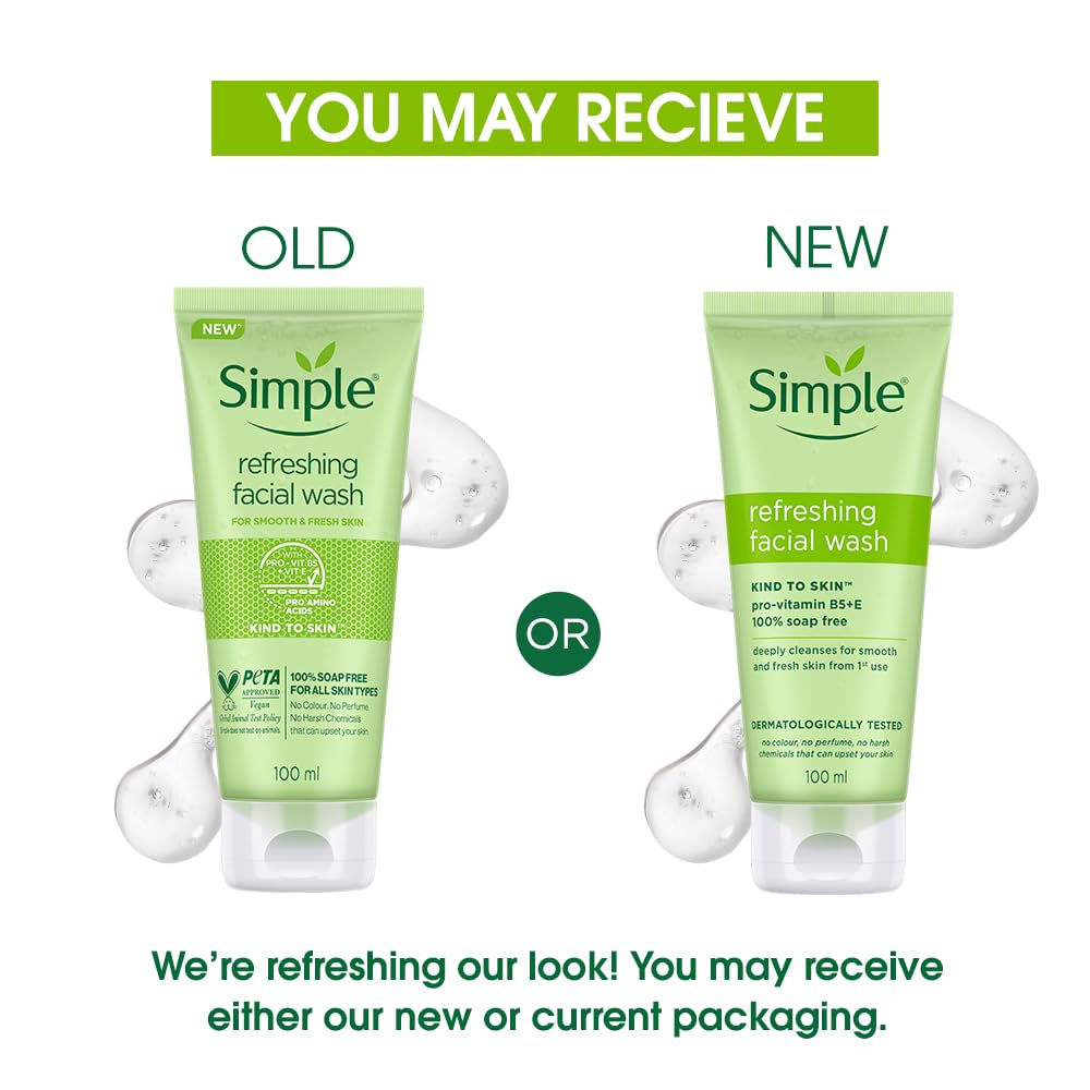 Simple Kind To Skin Refreshing Facial Wash 150 ml | 100% Soap-Free Facewash that doesn't dry out your skin| For All Skin Types