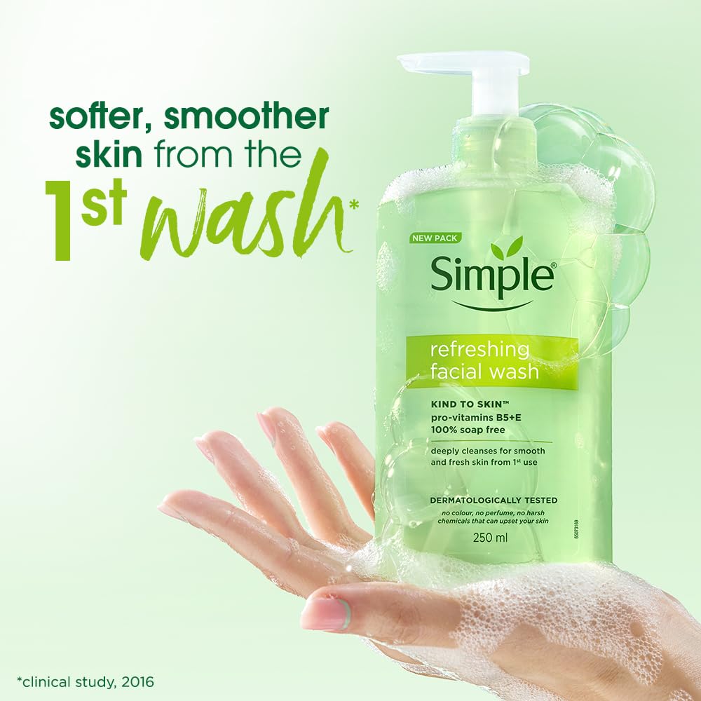 Simple Kind To Skin Refreshing Facial Wash 150 ml | 100% Soap-Free Facewash that doesn't dry out your skin| For All Skin Types