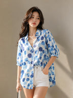 Women's Printed Casual Shirt | Loose Fit Button Down Collared Shirt | Soft & Lightweight Everyday Wear Top