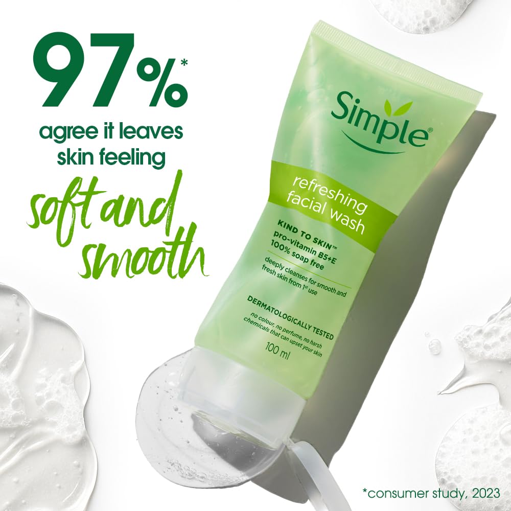 Simple Kind To Skin Refreshing Facial Wash 150 ml | 100% Soap-Free Facewash that doesn't dry out your skin| For All Skin Types