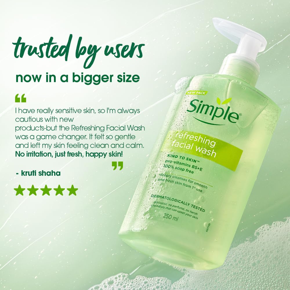 Simple Kind To Skin Refreshing Facial Wash 150 ml | 100% Soap-Free Facewash that doesn't dry out your skin| For All Skin Types