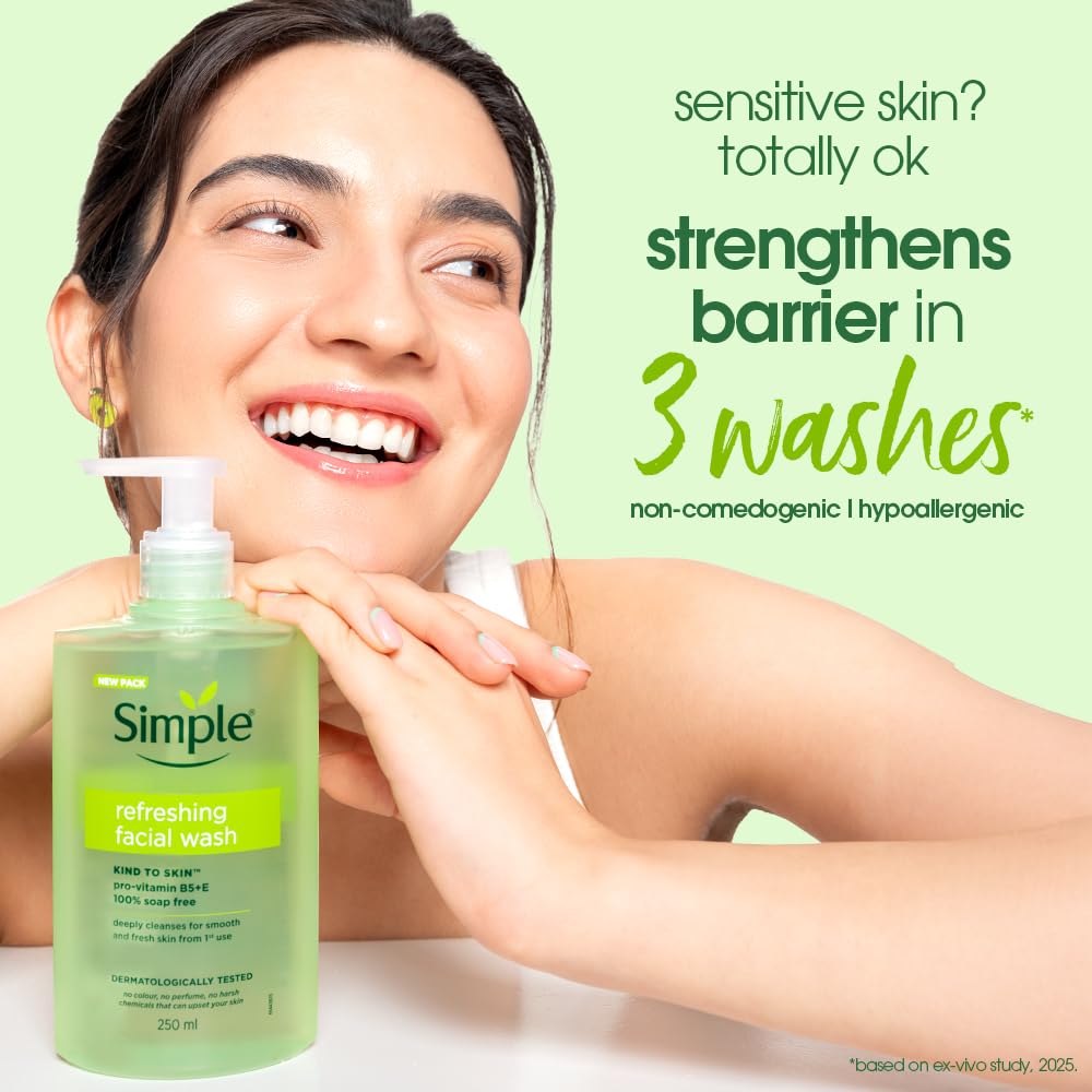 Simple Kind To Skin Refreshing Facial Wash 150 ml | 100% Soap-Free Facewash that doesn't dry out your skin| For All Skin Types