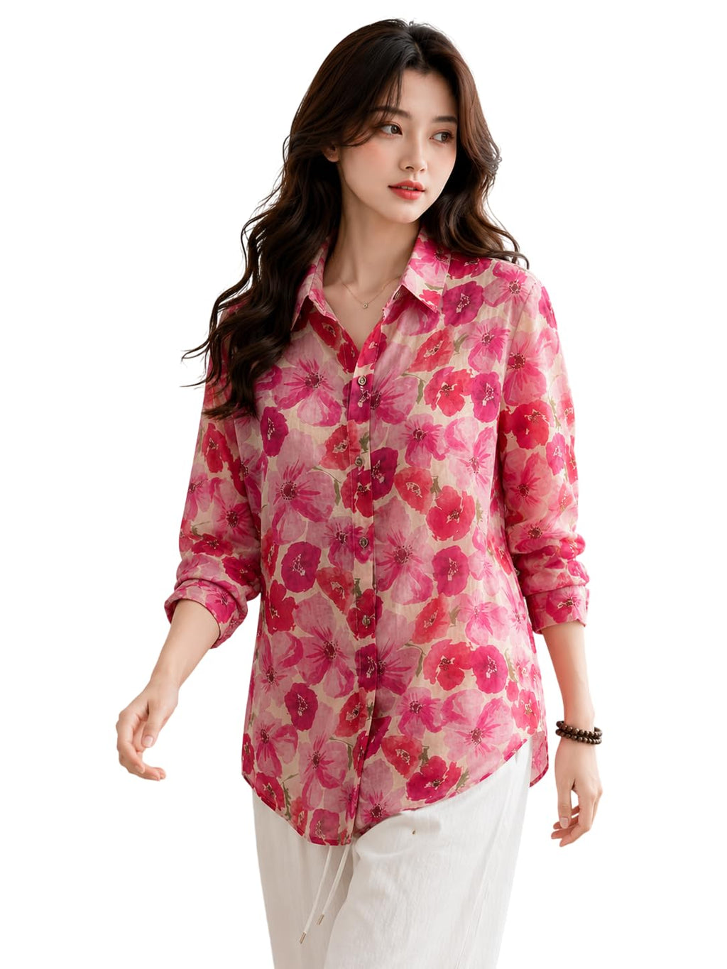Women's Printed Casual Shirt | Loose Fit Button Down Collared Shirt | Soft & Lightweight Everyday Wear Top