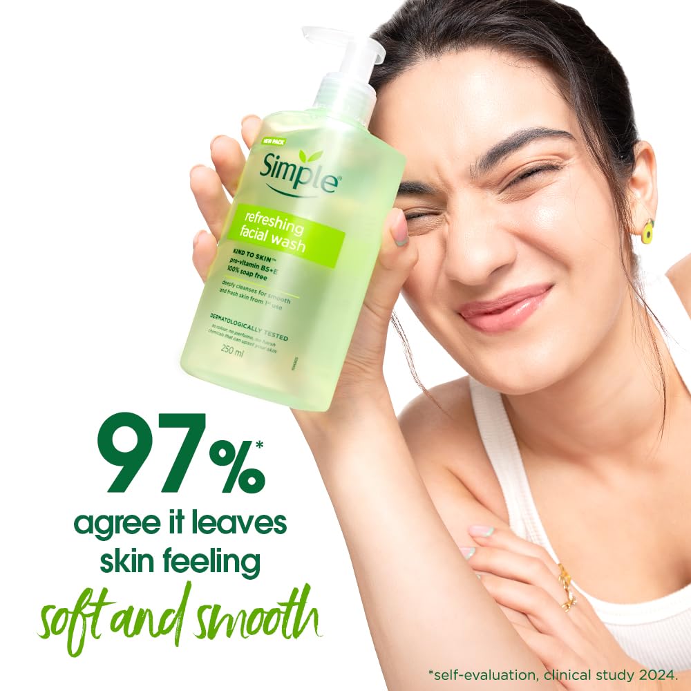 Simple Kind To Skin Refreshing Facial Wash 150 ml | 100% Soap-Free Facewash that doesn't dry out your skin| For All Skin Types