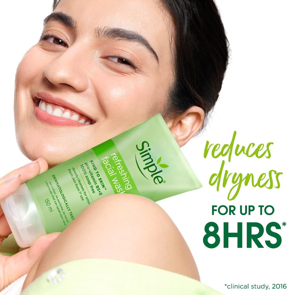 Simple Kind To Skin Refreshing Facial Wash 150 ml | 100% Soap-Free Facewash that doesn't dry out your skin| For All Skin Types