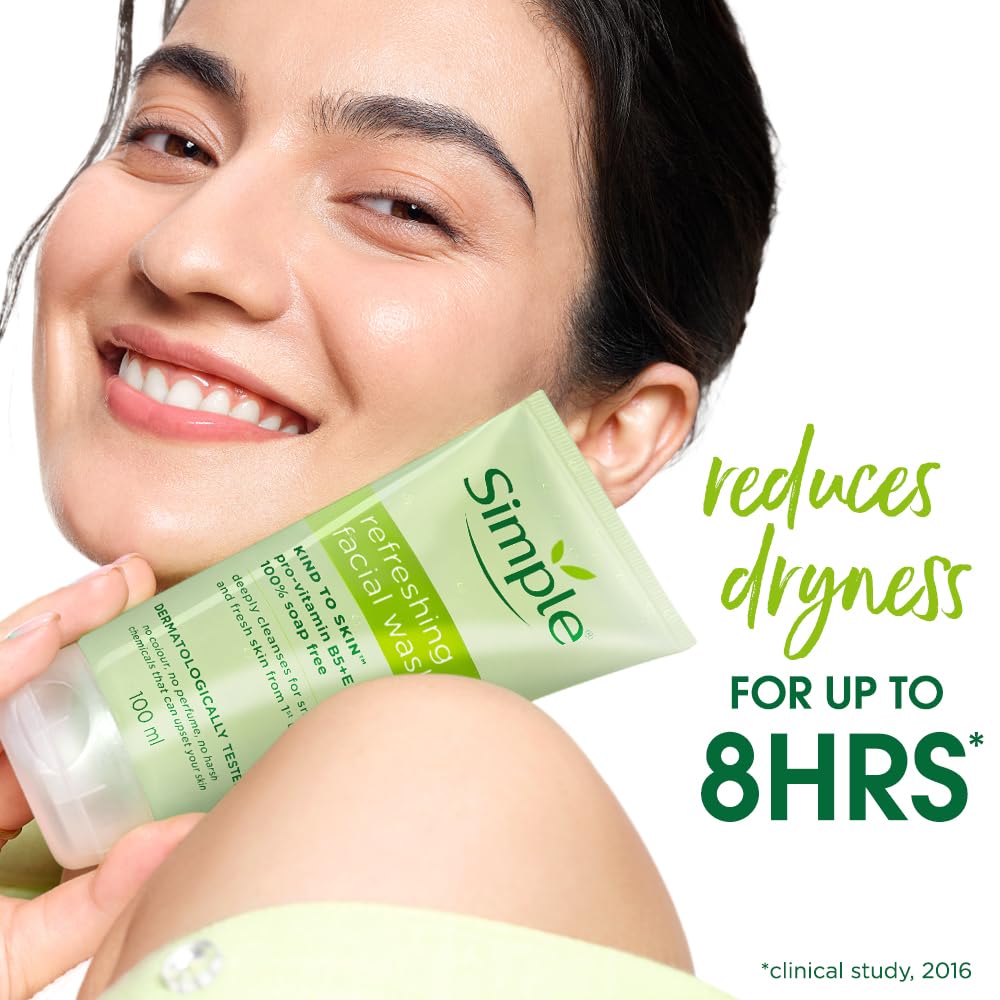 Simple Kind To Skin Refreshing Facial Wash 150 ml | 100% Soap-Free Facewash that doesn't dry out your skin| For All Skin Types