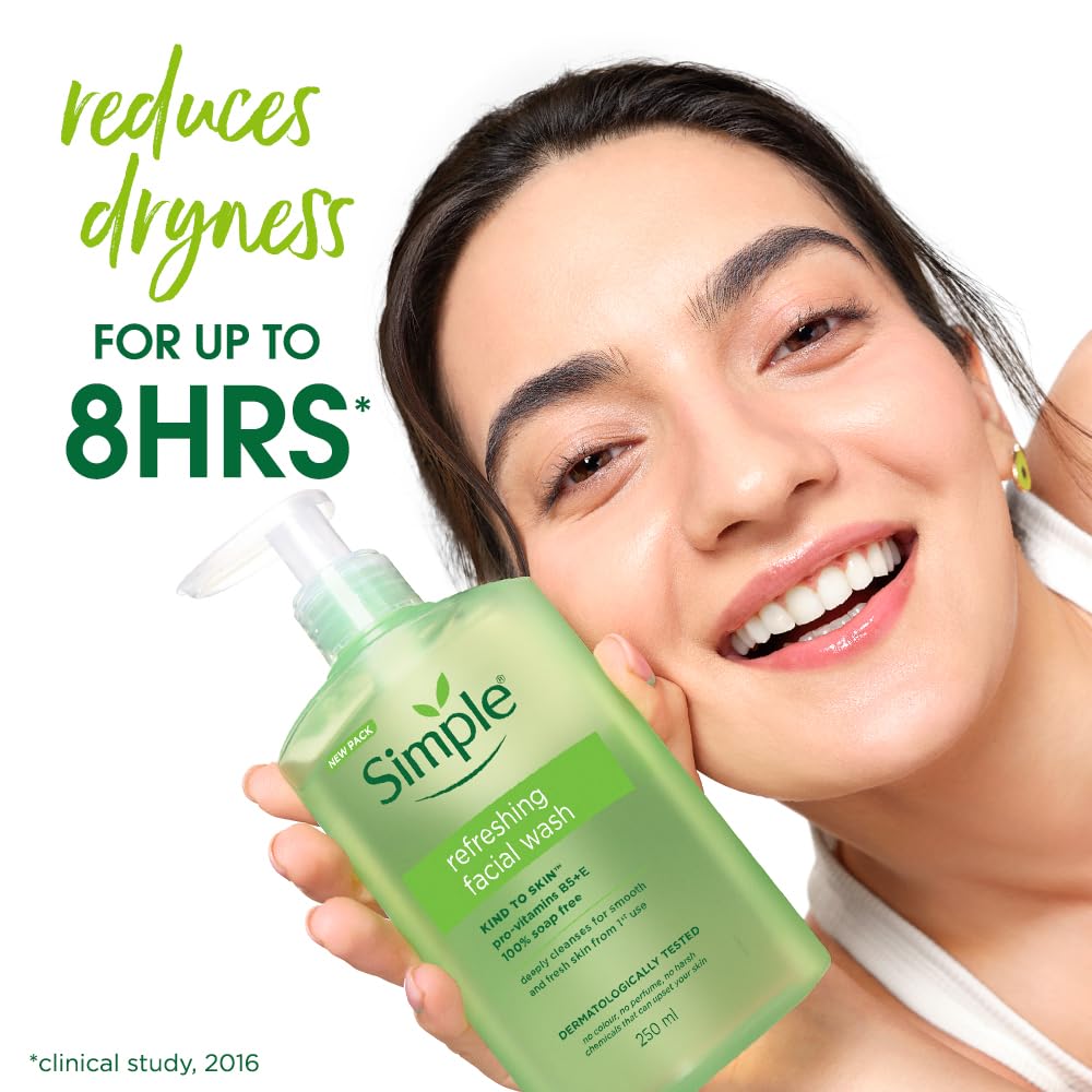 Simple Kind To Skin Refreshing Facial Wash 150 ml | 100% Soap-Free Facewash that doesn't dry out your skin| For All Skin Types