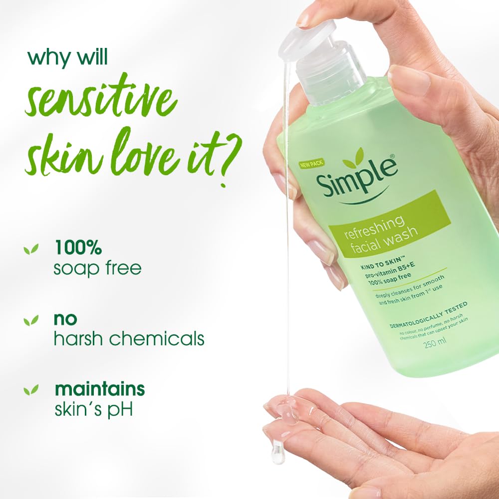 Simple Kind To Skin Refreshing Facial Wash 150 ml | 100% Soap-Free Facewash that doesn't dry out your skin| For All Skin Types