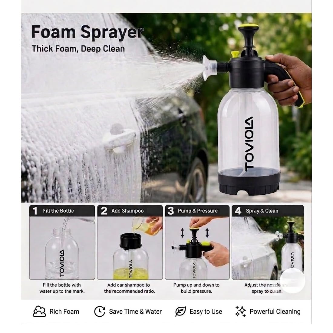 TOVIOLA 2Ltr Foam Sprayer for Car & Bike Washing and Gardening | Home Cleaning – High-Pressure Blaster for Cleaning, Adjustable Nozzle and Long Lasting Foam