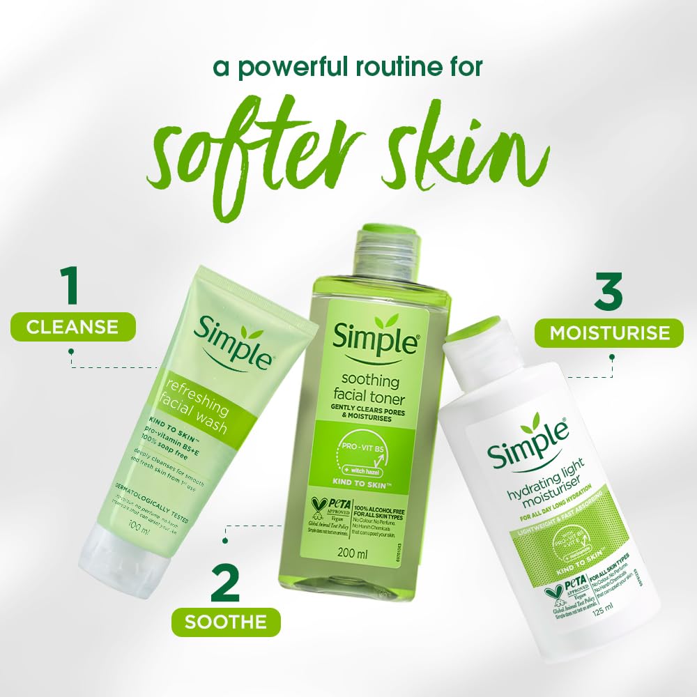 Simple Kind To Skin Refreshing Facial Wash 150 ml | 100% Soap-Free Facewash that doesn't dry out your skin| For All Skin Types