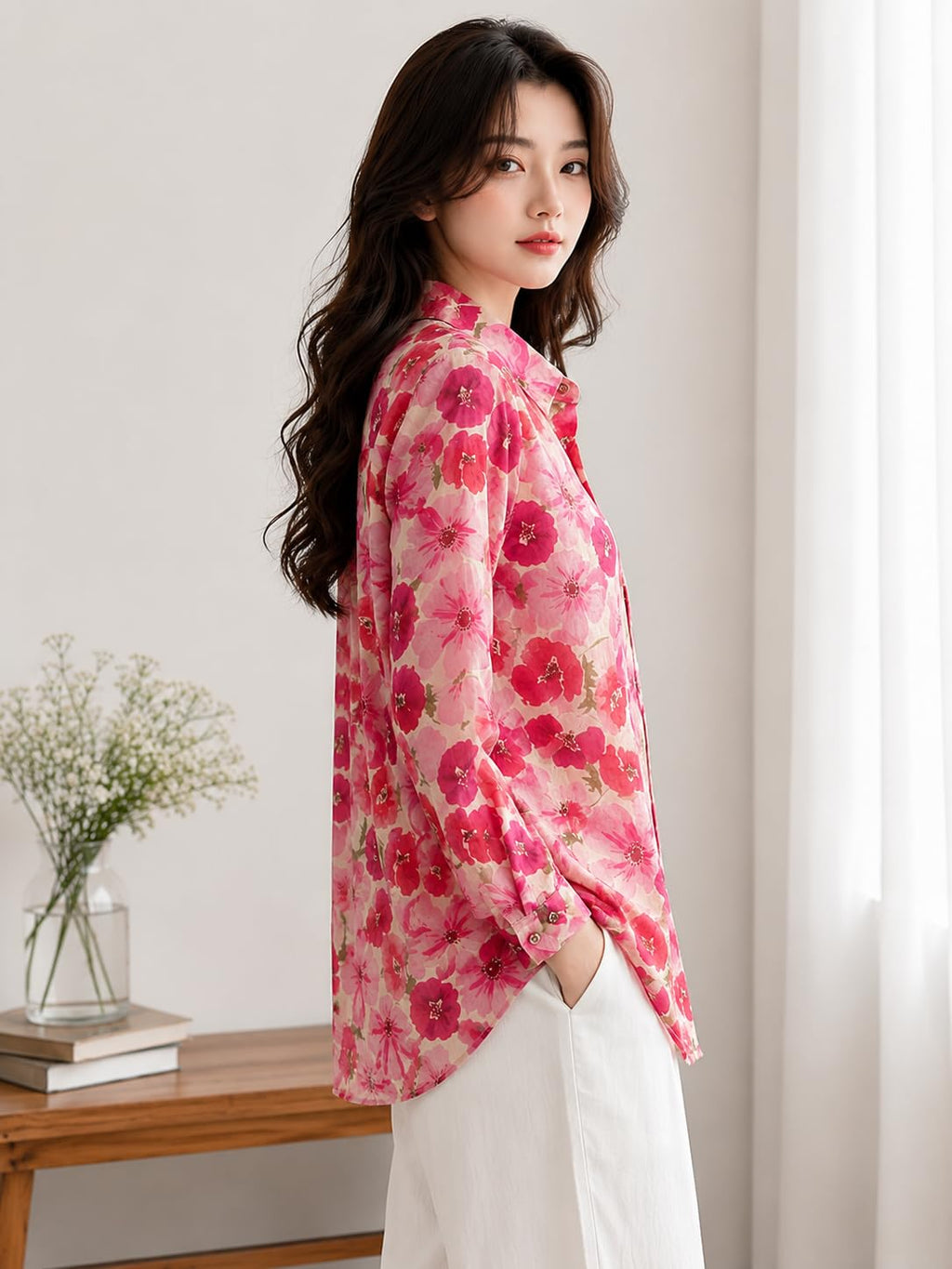 Women's Printed Casual Shirt | Loose Fit Button Down Collared Shirt | Soft & Lightweight Everyday Wear Top
