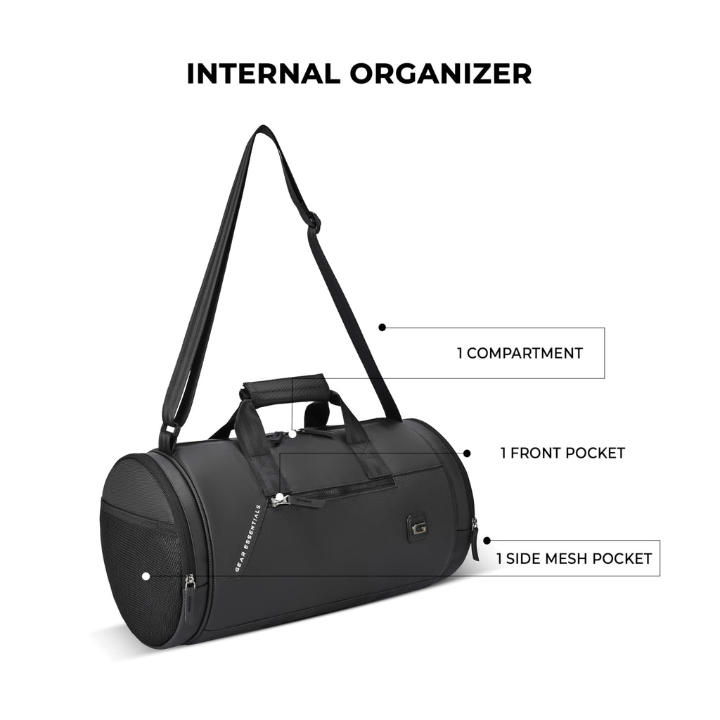 Gear Cross Training 9"/29L Large Water Resistant Duffle Bag | Travel Bag | Gym Bag for Men & Women (Black - Grey)