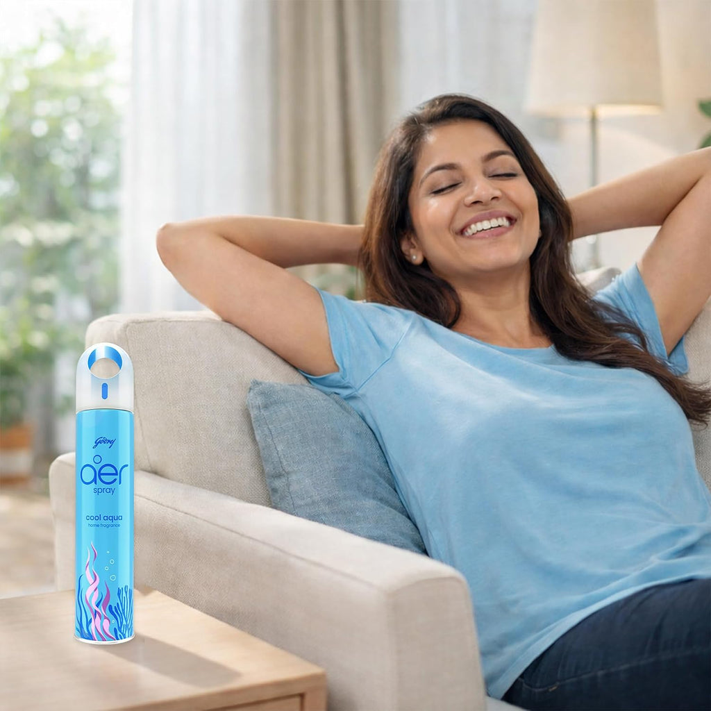 Godrej aer Spray | Room Freshener for Home & Office - Cool Aqua (180 ml)