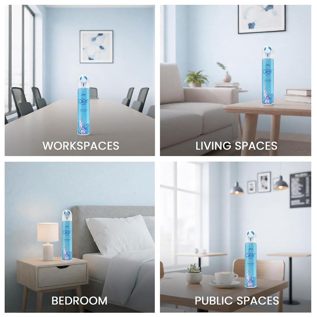 Godrej aer Spray | Room Freshener for Home & Office - Cool Aqua (180 ml)