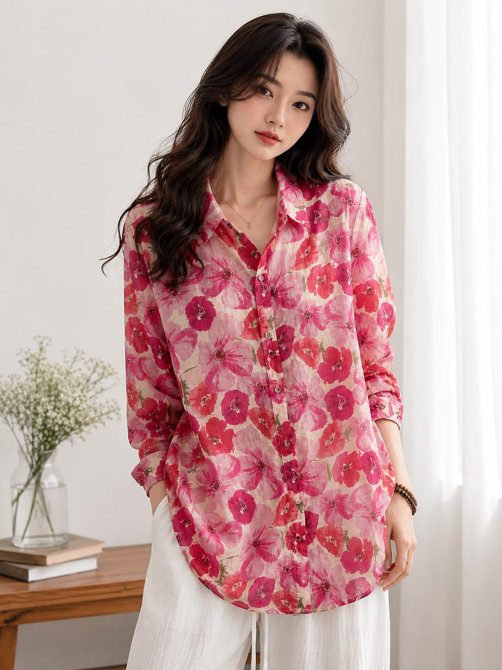 Women's Printed Casual Shirt | Loose Fit Button Down Collared Shirt | Soft & Lightweight Everyday Wear Top