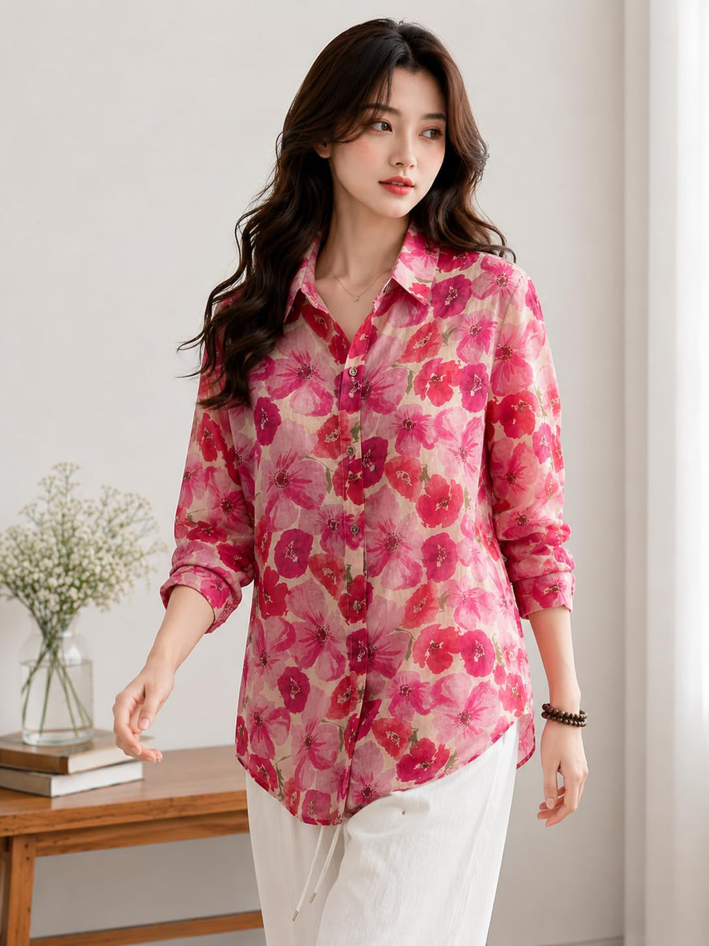 Women's Printed Casual Shirt | Loose Fit Button Down Collared Shirt | Soft & Lightweight Everyday Wear Top