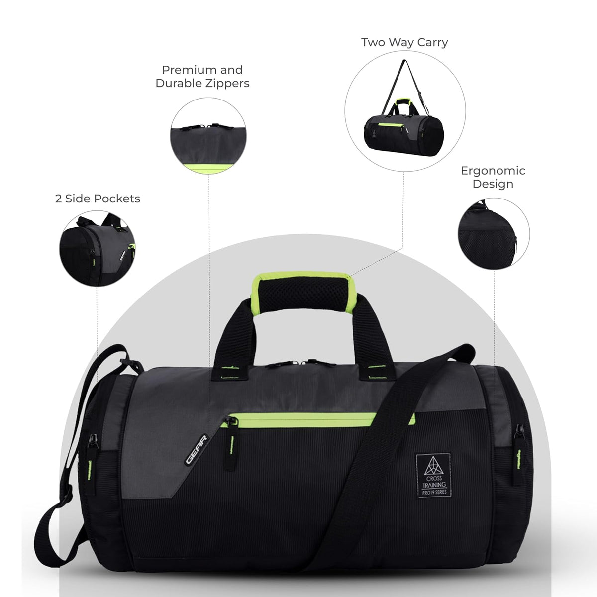 Gear Cross Training 9"/29L Large Water Resistant Duffle Bag | Travel Bag | Gym Bag for Men & Women (Black - Grey)