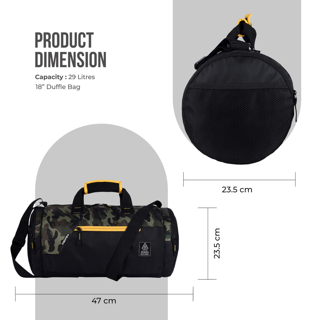 Gear Cross Training 9"/29L Large Water Resistant Duffle Bag | Travel Bag | Gym Bag for Men & Women (Black - Grey)