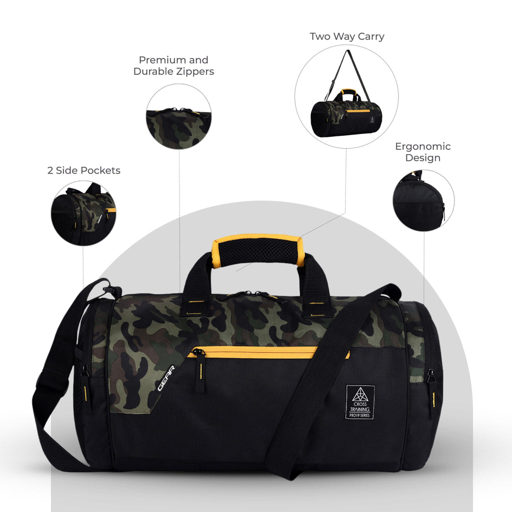 Gear Cross Training 9"/29L Large Water Resistant Duffle Bag | Travel Bag | Gym Bag for Men & Women (Black - Grey)