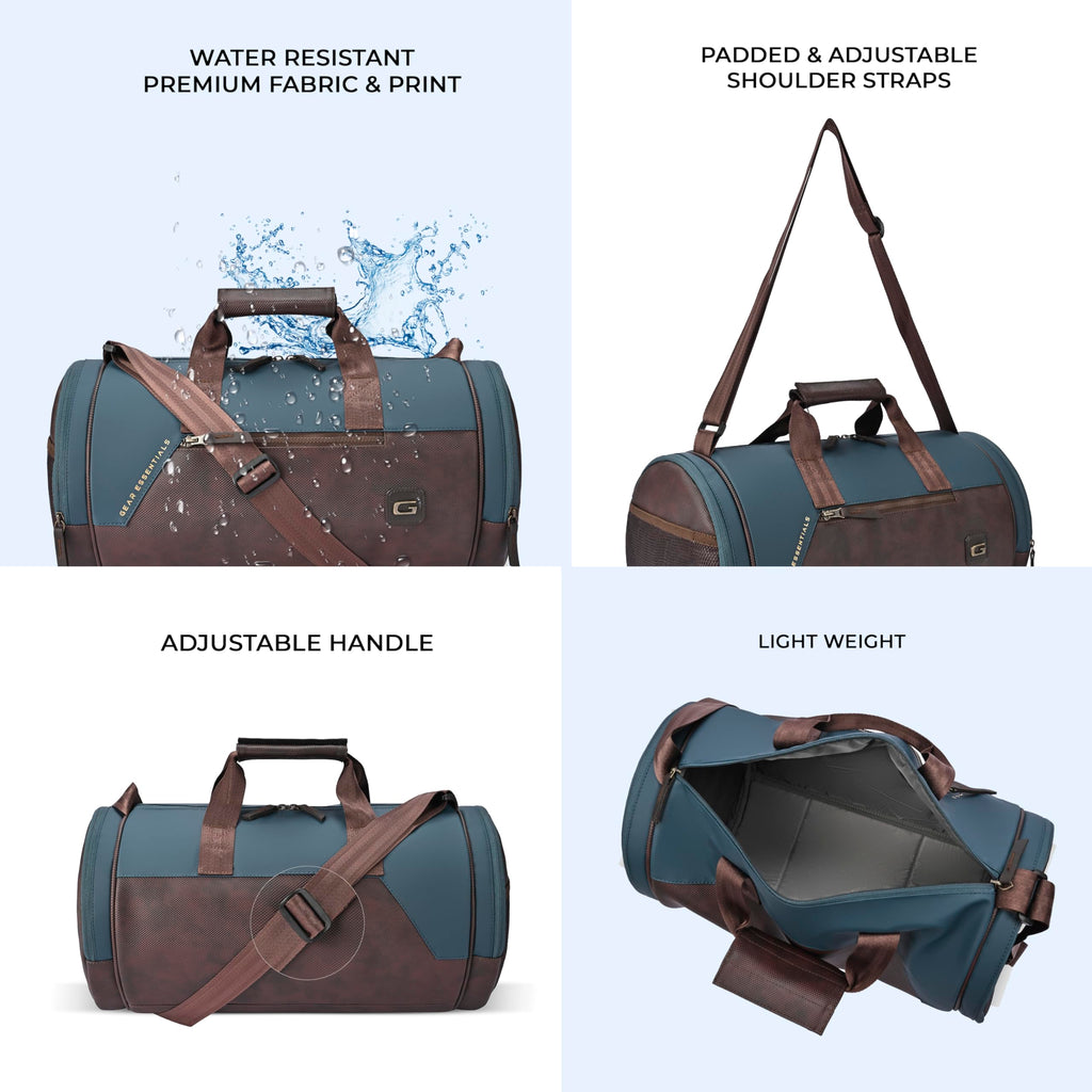 Gear Cross Training 9"/29L Large Water Resistant Duffle Bag | Travel Bag | Gym Bag for Men & Women (Black - Grey)