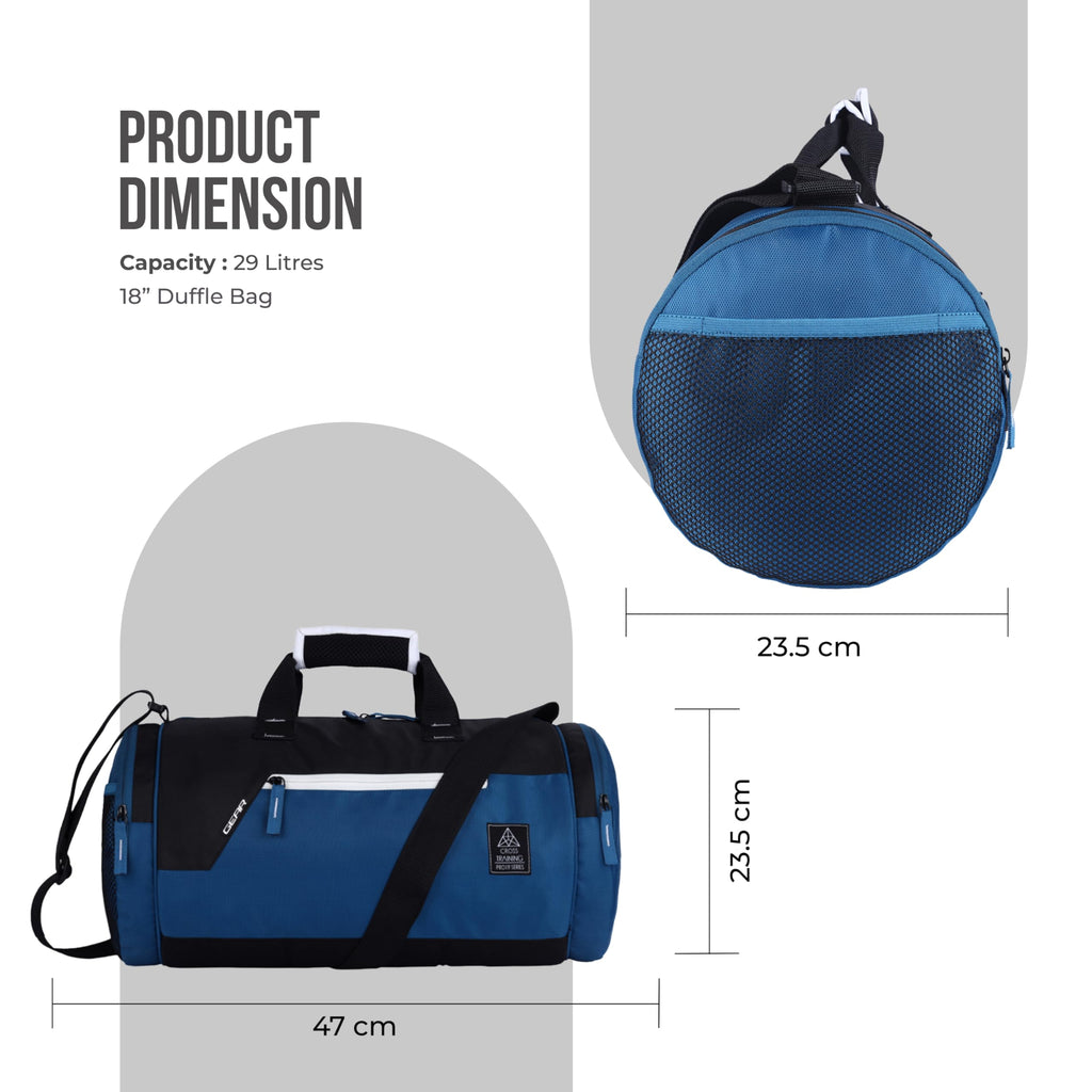 Gear Cross Training 9"/29L Large Water Resistant Duffle Bag | Travel Bag | Gym Bag for Men & Women (Black - Grey)