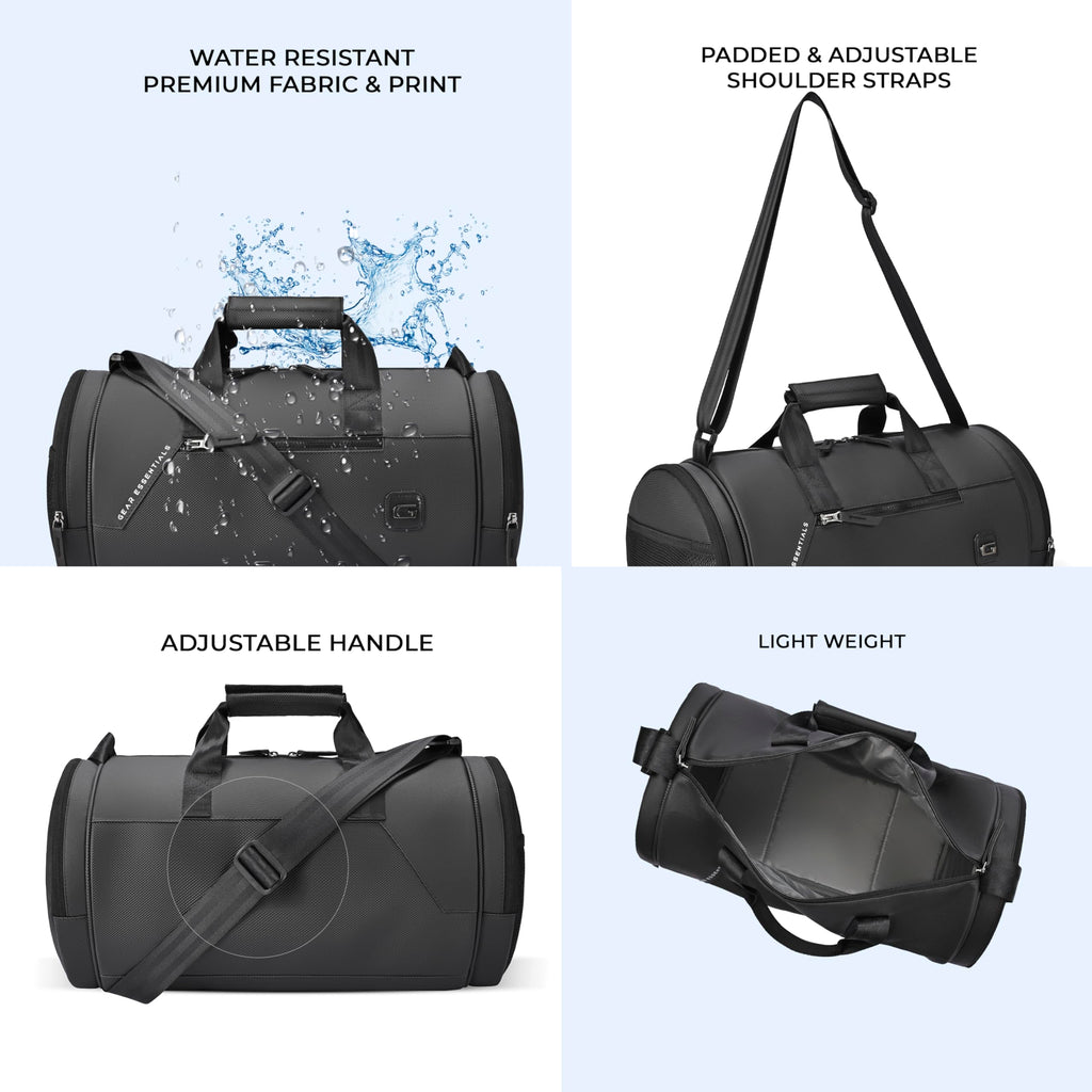 Gear Cross Training 9"/29L Large Water Resistant Duffle Bag | Travel Bag | Gym Bag for Men & Women (Black - Grey)