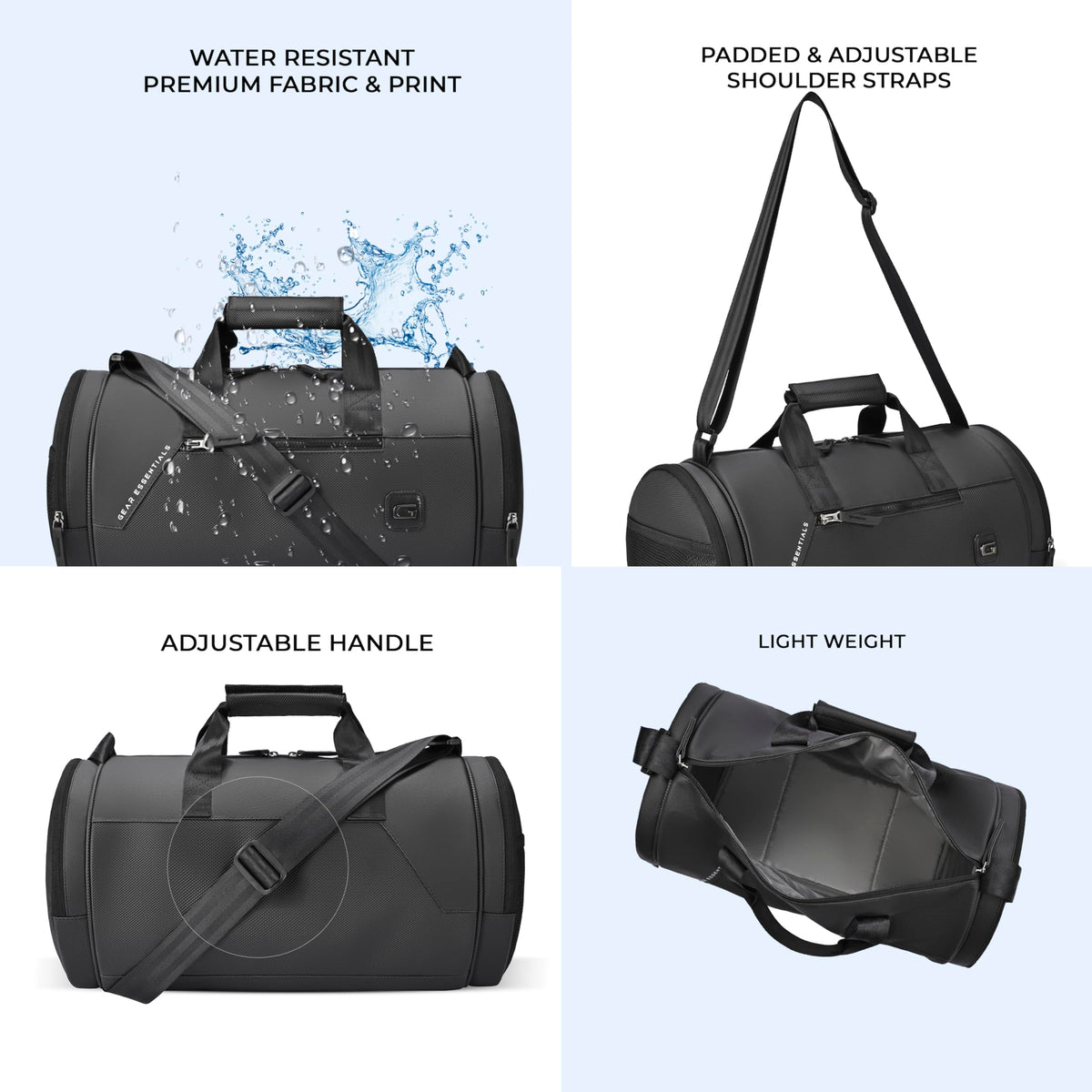 Gear Cross Training 9"/29L Large Water Resistant Duffle Bag | Travel Bag | Gym Bag for Men & Women (Black - Grey)