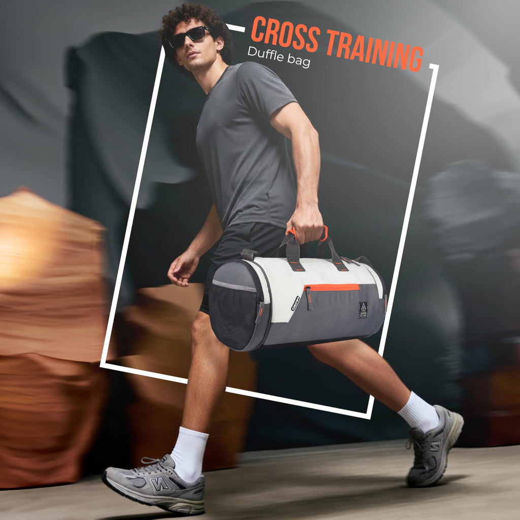 Gear Cross Training 9"/29L Large Water Resistant Duffle Bag | Travel Bag | Gym Bag for Men & Women (Black - Grey)
