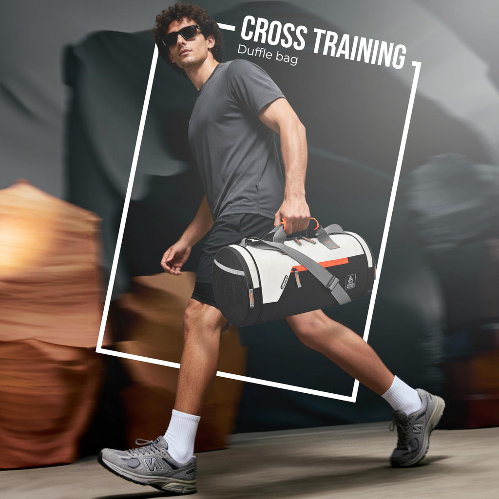 Gear Cross Training 9"/29L Large Water Resistant Duffle Bag | Travel Bag | Gym Bag for Men & Women (Black - Grey)