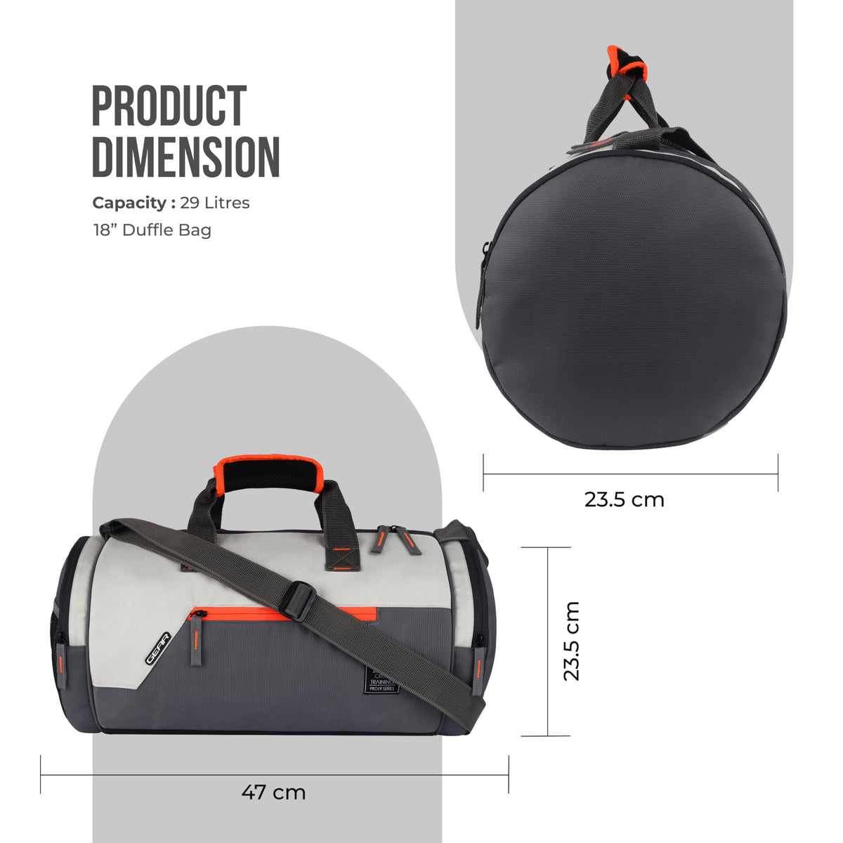 Gear Cross Training 9"/29L Large Water Resistant Duffle Bag | Travel Bag | Gym Bag for Men & Women (Black - Grey)