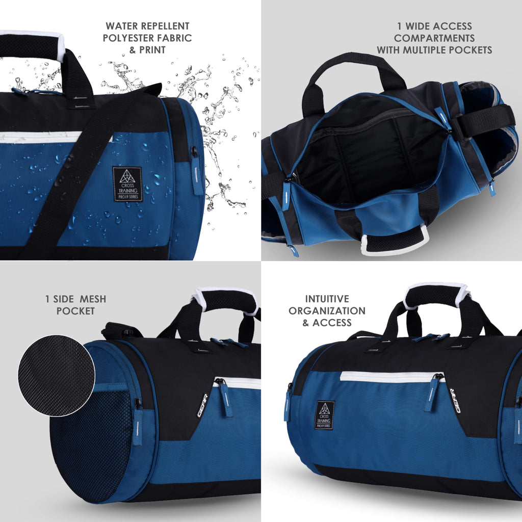 Gear Cross Training 9"/29L Large Water Resistant Duffle Bag | Travel Bag | Gym Bag for Men & Women (Black - Grey)