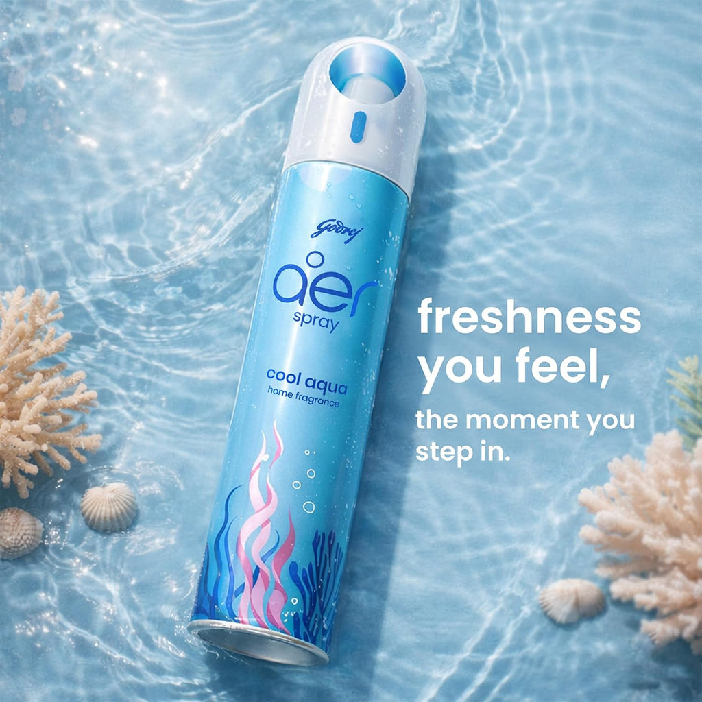 Godrej aer Spray | Room Freshener for Home & Office - Cool Aqua (180 ml)