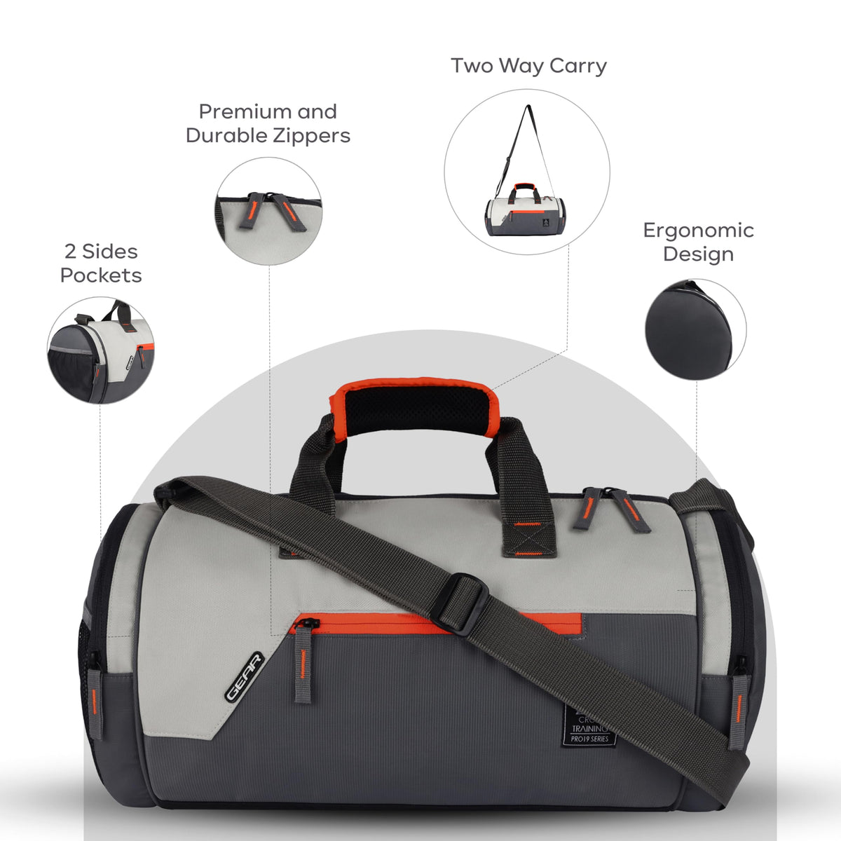 Gear Cross Training 9"/29L Large Water Resistant Duffle Bag | Travel Bag | Gym Bag for Men & Women (Black - Grey)